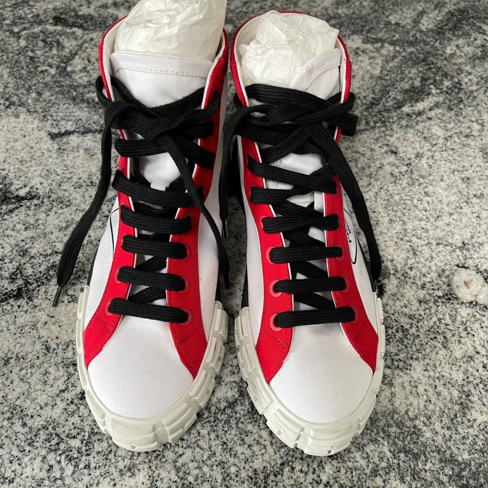 Prada Colorblock High-Top Canvas Sneakers sz 38